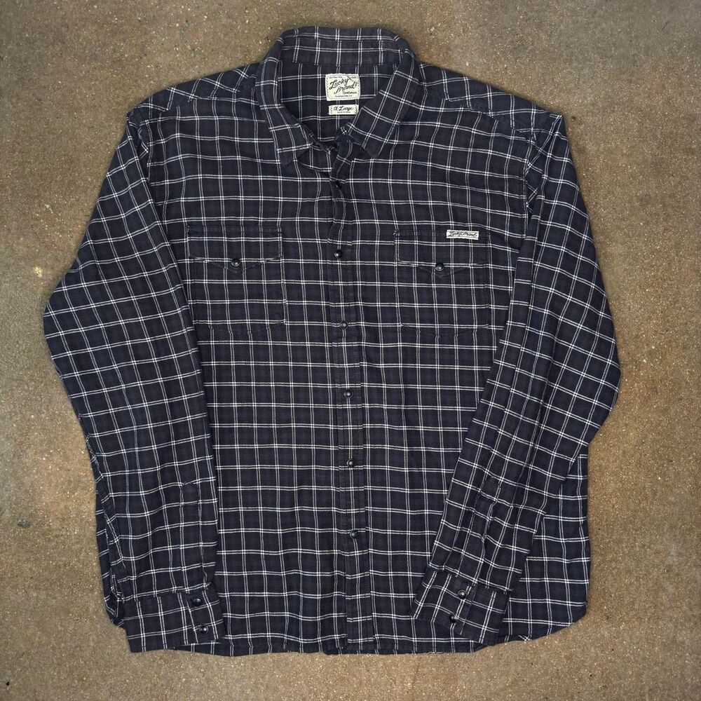 Lucky Brand Plaid Button Up Shirt Mens XL Black White Western Workwear